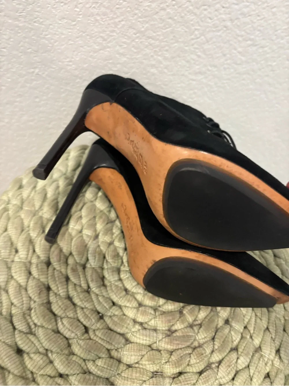 L.A.M.B. Black Suede Lace-Up Stiletto Point Toe Booties Size 8
